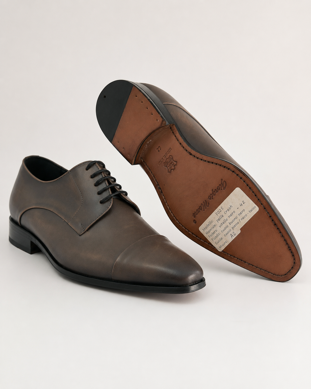 Chaussures Derby Homme en Cuir Marron Patiné – Bout Droit