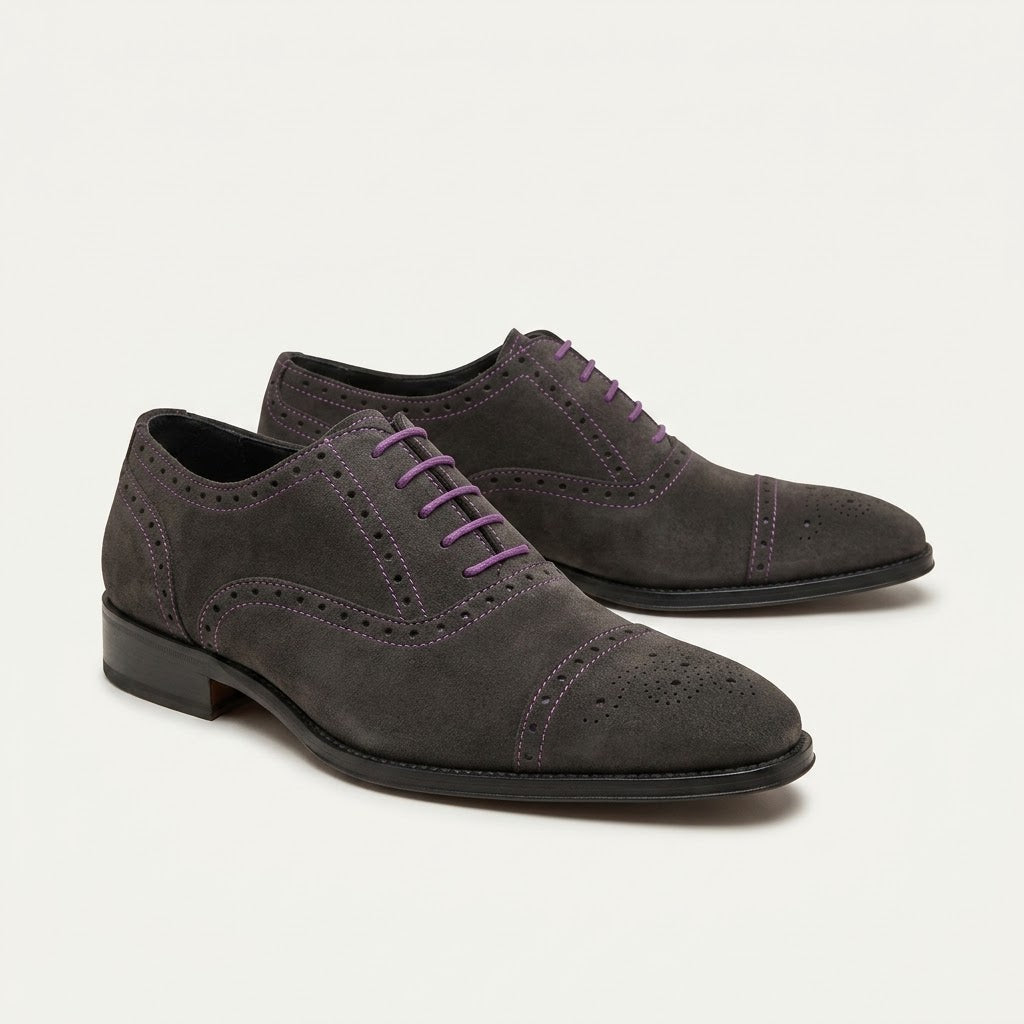 Chaussures Oxford Brogue Homme Gris – Daim Élégant