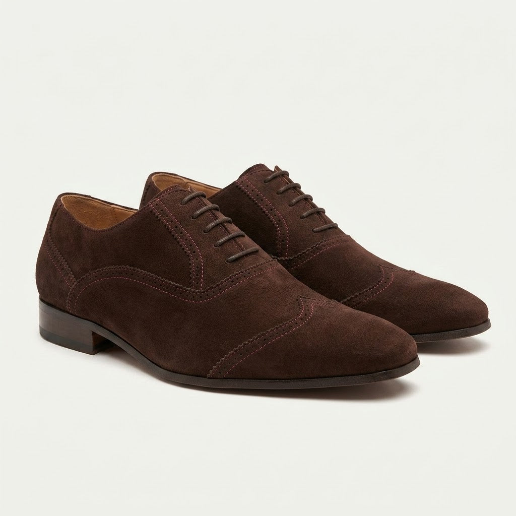 Chaussures Richelieu Homme Marron – Daim avec Détails Brogue