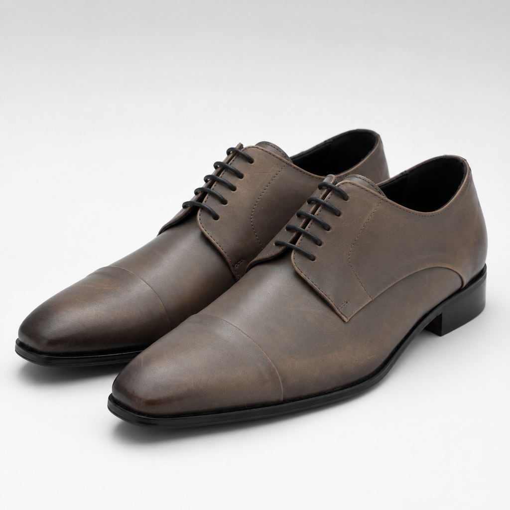 Chaussures Derby Homme en Cuir Marron Patiné – Bout Droit
