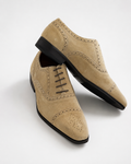 Chaussures Richelieu en Daim Beige à Détails Brogue
