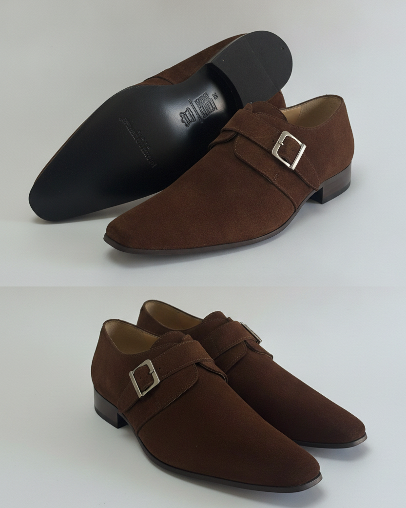 Brown Suede Monk Strap Dress Shoes
