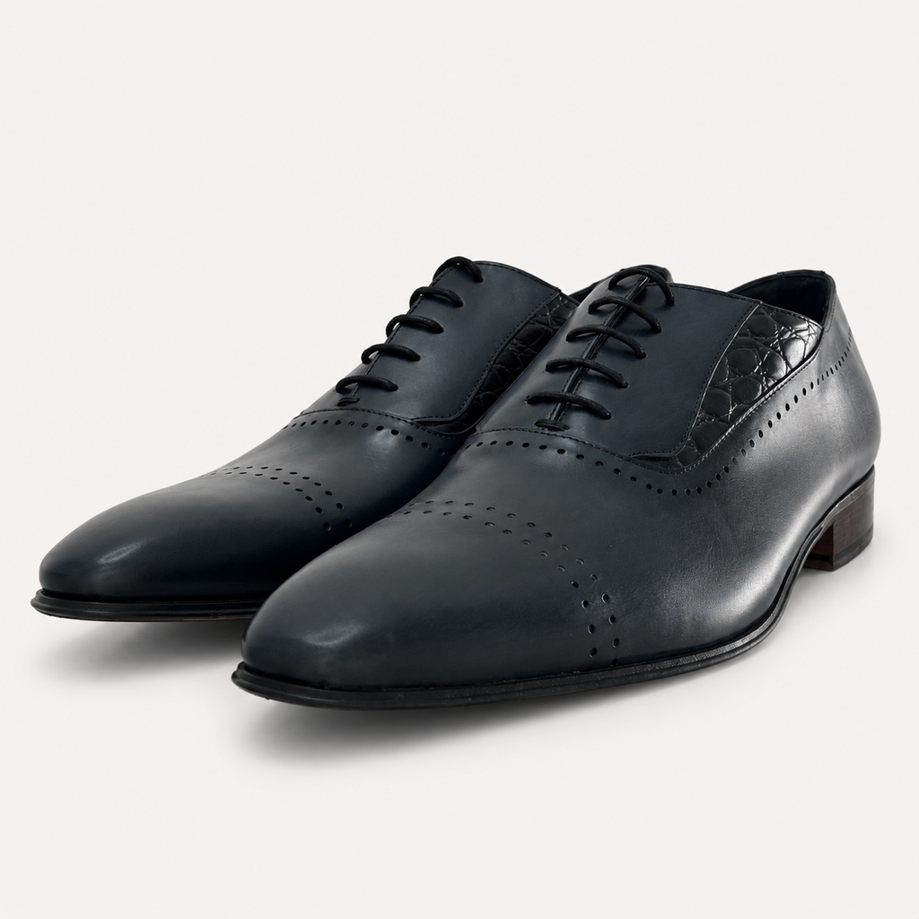 Chaussures Oxford Homme en Cuir Bleu Nuit – Élégance Classique