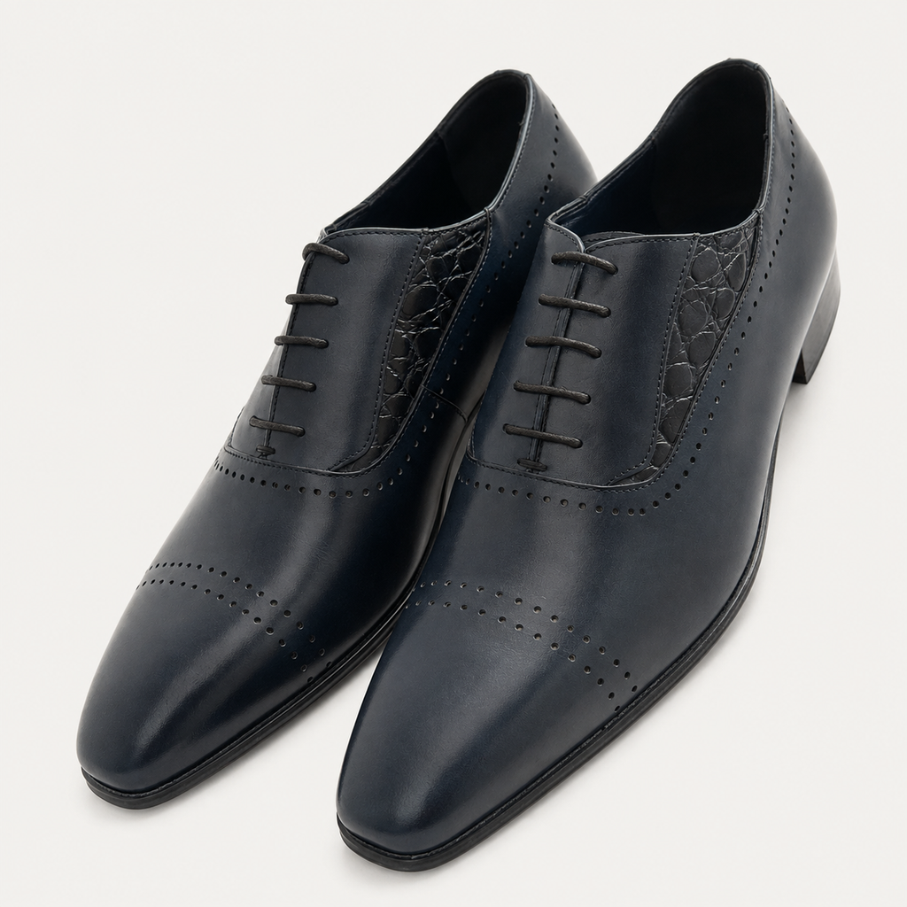 Chaussures Oxford Homme en Cuir Bleu Nuit – Élégance Classique