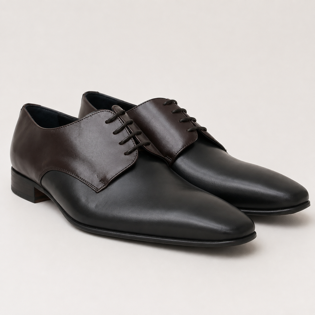 Chaussures Derby Homme Bicolores en Cuir Noir et Marron