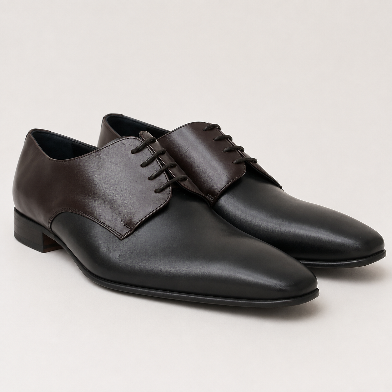 Chaussures Derby Homme Bicolores en Cuir Noir et Marron