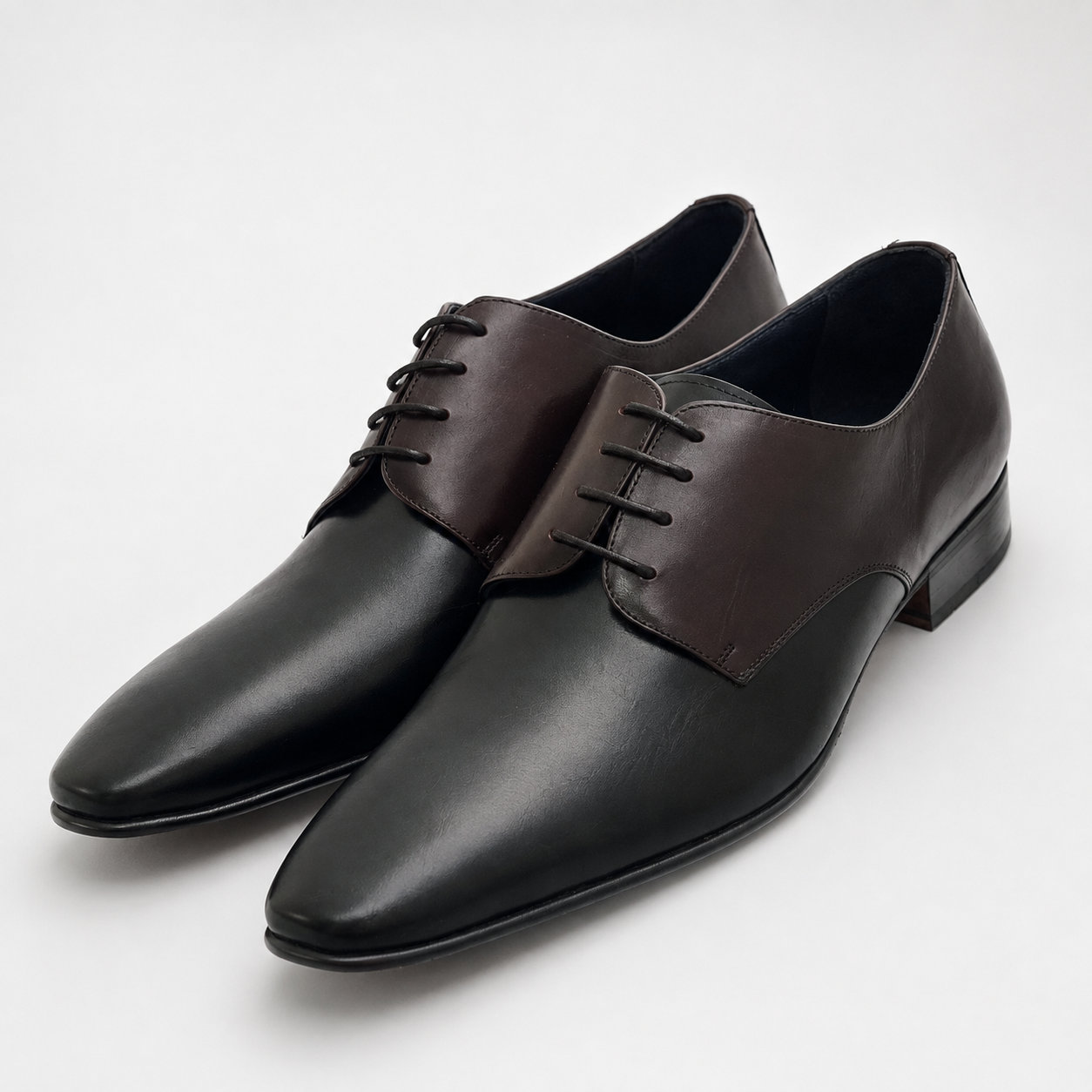 Chaussures Derby Homme Bicolores en Cuir Noir et Marron