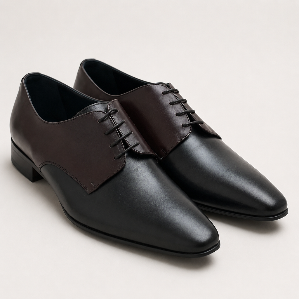 Chaussures Derby Homme Bicolores en Cuir Noir et Marron