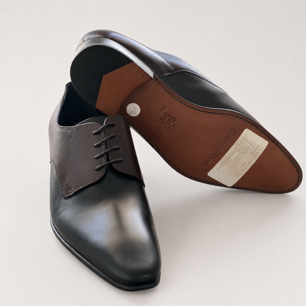 Chaussures Derby Homme Bicolores en Cuir Noir et Marron
