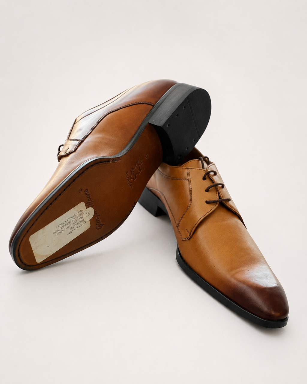 Chaussures Derby Homme en Cuir Cognac Patiné