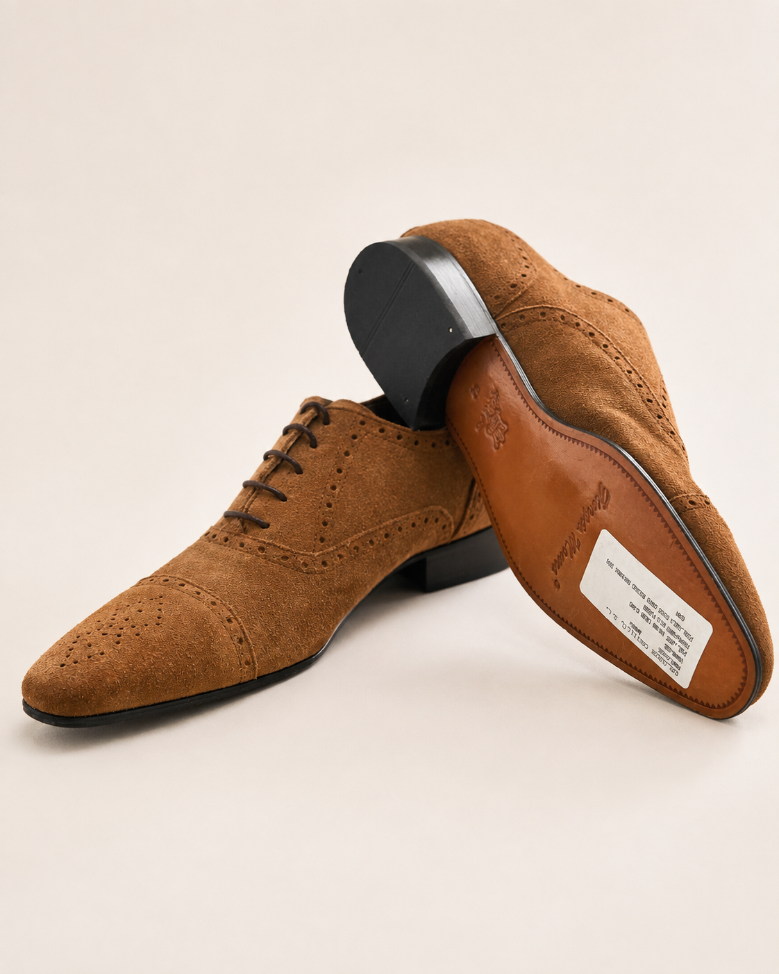 Chaussures Richelieu en Daim Cognac à Détails Brogue