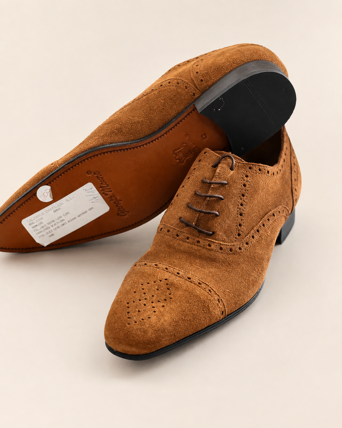 Chaussures Richelieu en Daim Cognac à Détails Brogue